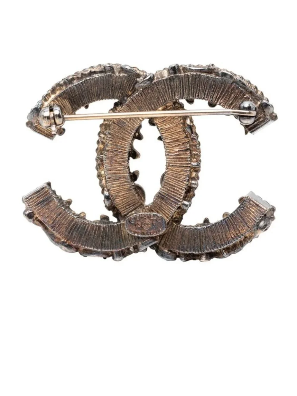 Chanel CC Logo Brooch 13 Gold Black Metal Resin